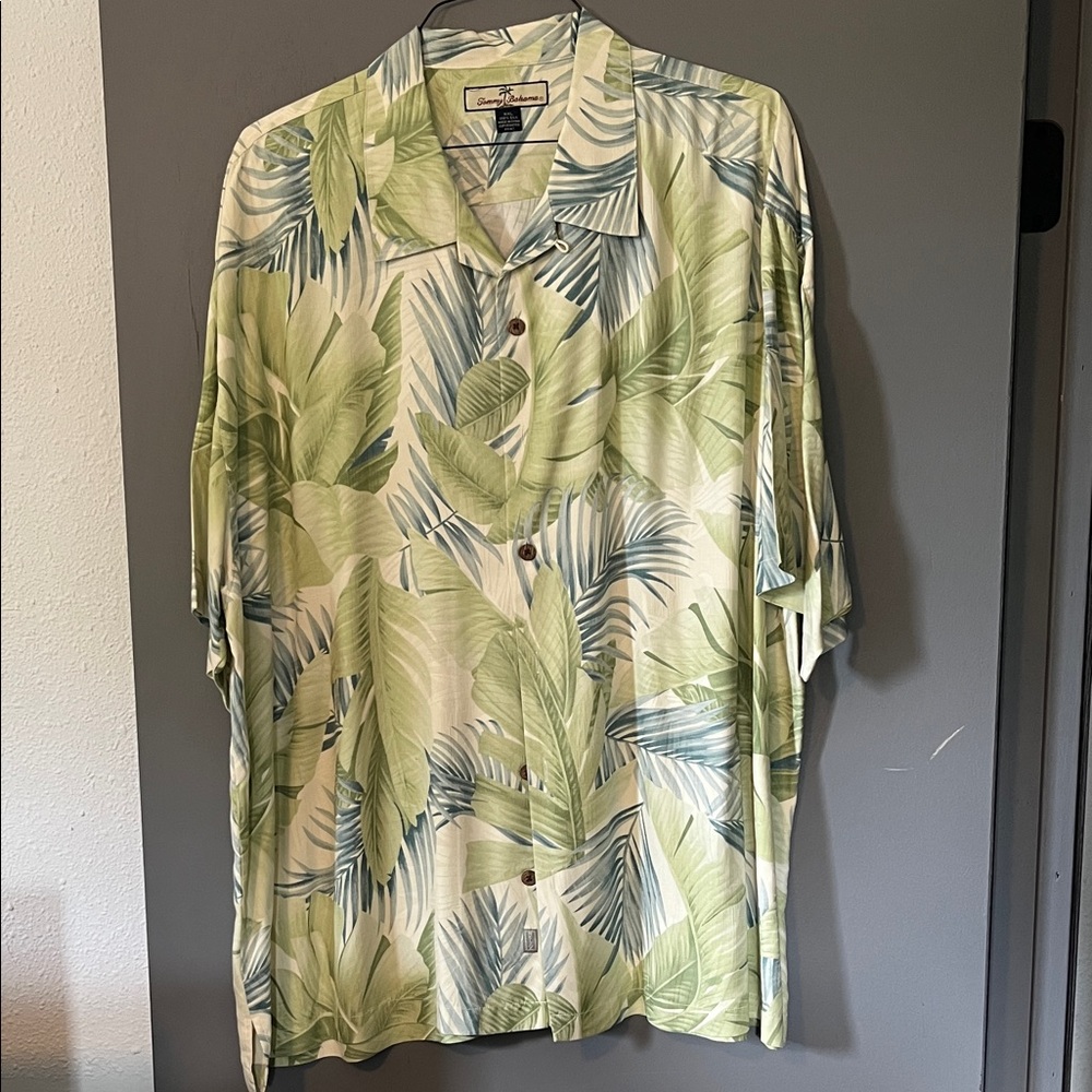 Tommy Bahama Green and Blue Leaf Print Shirt